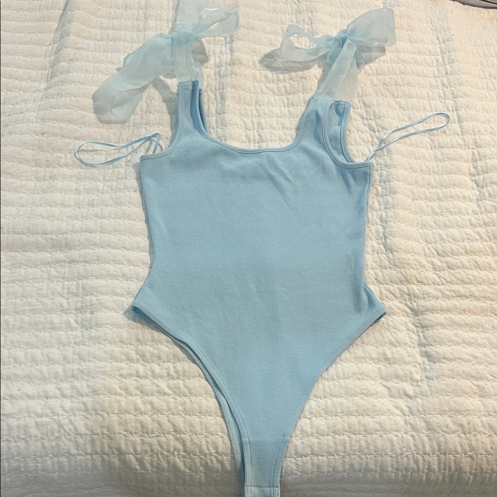 Day + Moon Powder Blue Bodysuit with Chiffon Straps